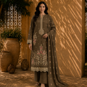 sunlit courtyard in embroidered browns